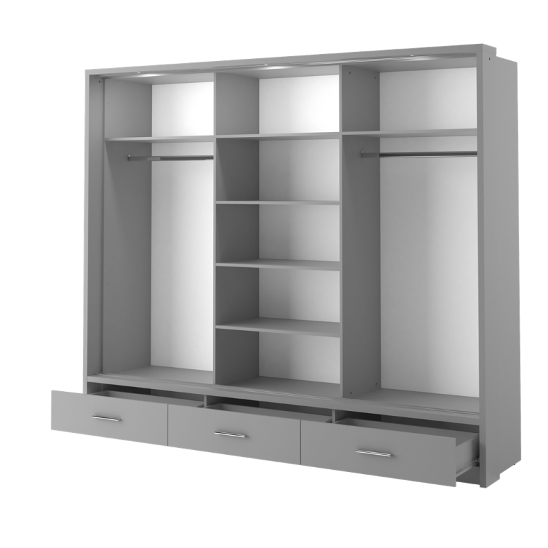 Szafa przesuwna z oświetleniem ARTI lustro szerokość 250 cm szary AR1SP3L Tradycyjna Do Sypialni Przestronna Lustro