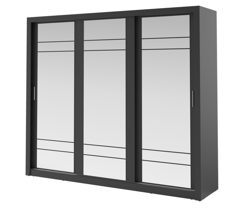 Szafa przesuwna z oświetleniem ARTI lustro szerokość 250 cm czarny AR2C Tradycyjna Do Sypialni Przestronna Lustro