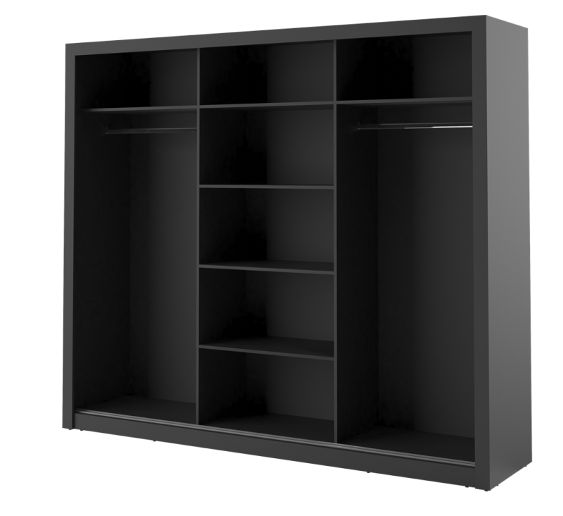 Szafa przesuwna z oświetleniem ARTI lustro szerokość 250 cm czarny AR2C Tradycyjna Do Sypialni Przestronna Lustro