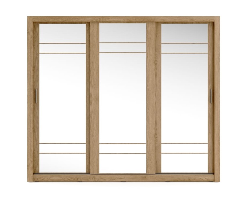 Szafa przesuwna z oświetleniem ARTI lustro szerokość 250 cm dąb shetland AR2DH Tradycyjna Do Sypialni Przestronna Lustro