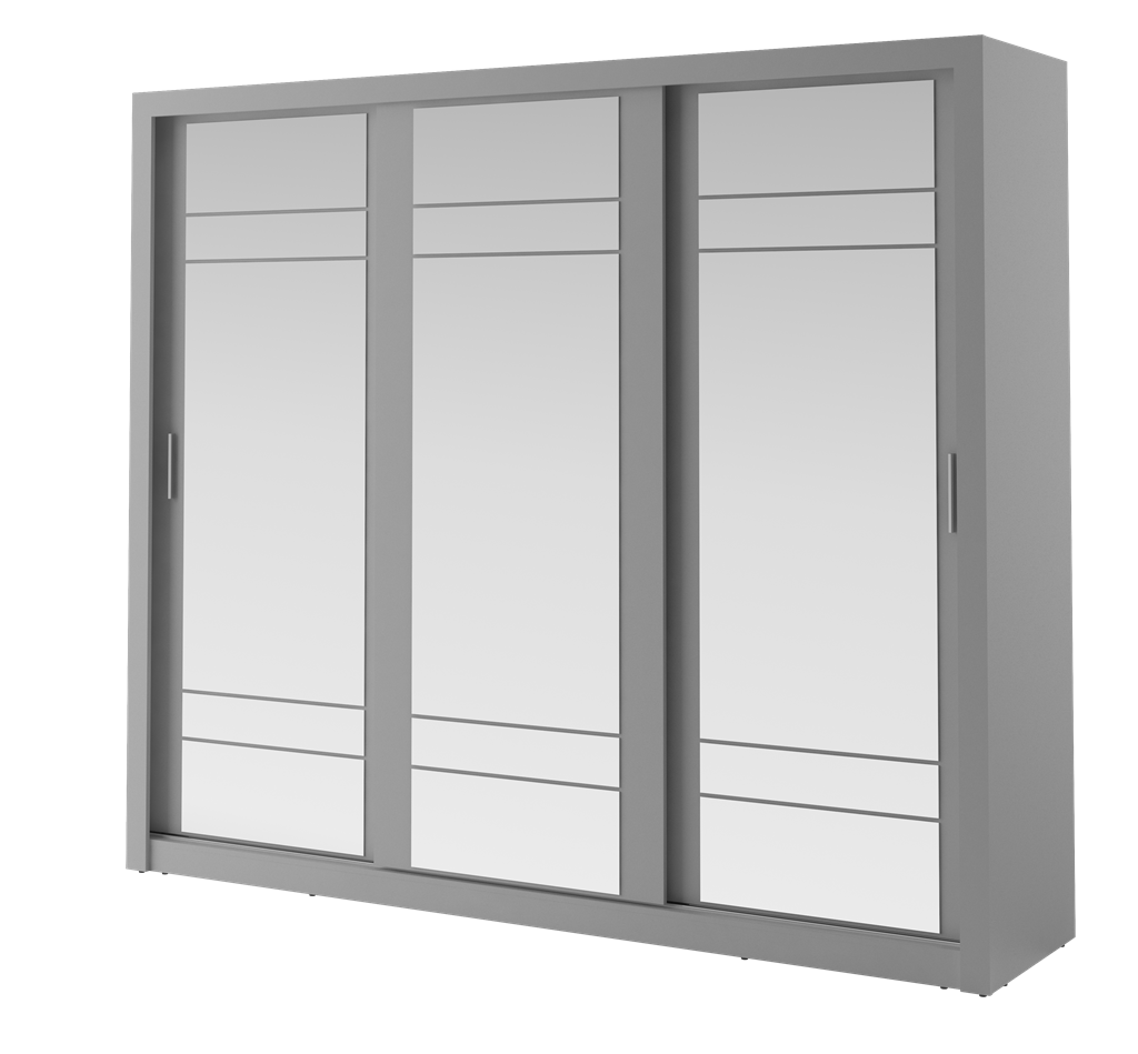 Szafa przesuwna z oświetleniem ARTI lustro szerokość 250 cm szary AR2S Tradycyjna Do Sypialni Przestronna Lustro