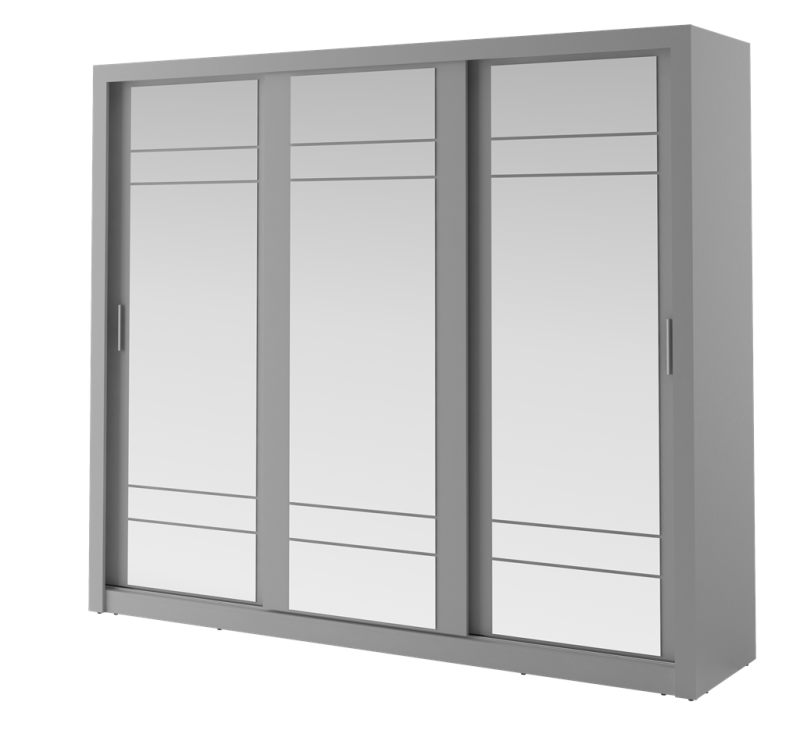 Szafa przesuwna z oświetleniem ARTI lustro szerokość 250 cm szary AR2S Tradycyjna Do Sypialni Przestronna Lustro