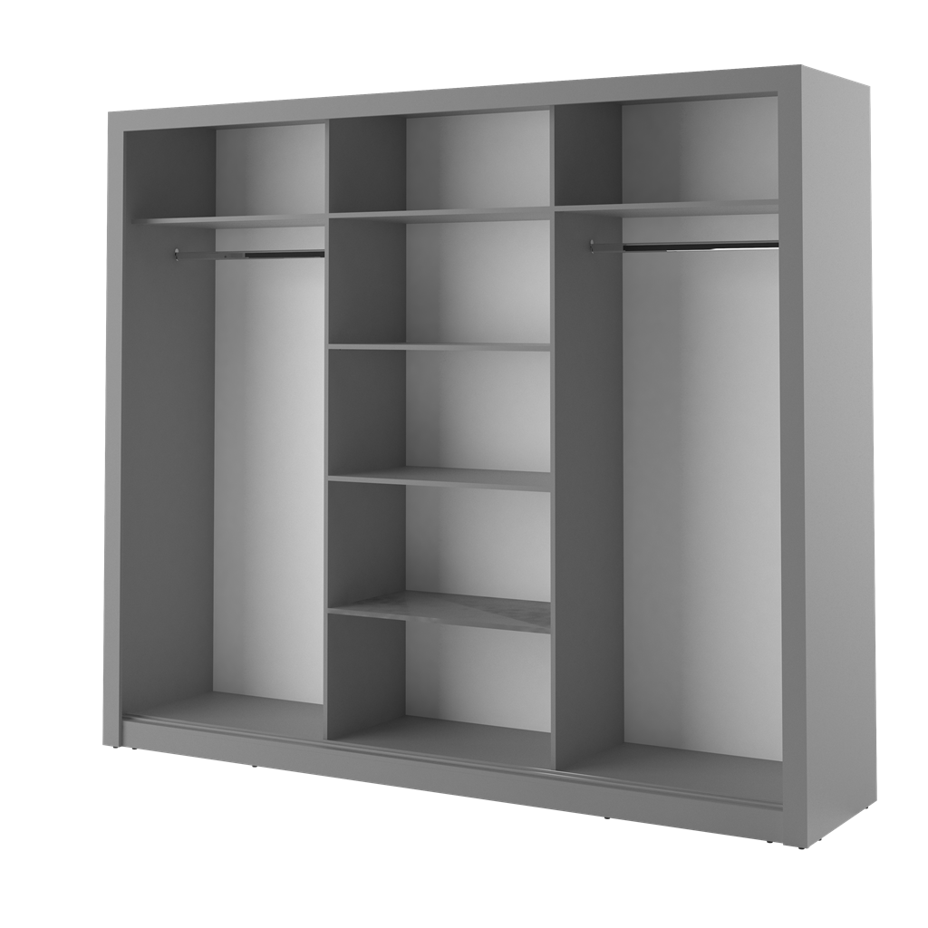 Szafa przesuwna z oświetleniem ARTI lustro szerokość 250 cm szary AR2S Tradycyjna Do Sypialni Przestronna Lustro