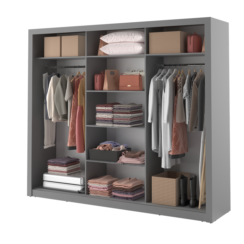 Szafa przesuwna z oświetleniem ARTI lustro szerokość 250 cm szary AR2S Tradycyjna Do Sypialni Przestronna Lustro