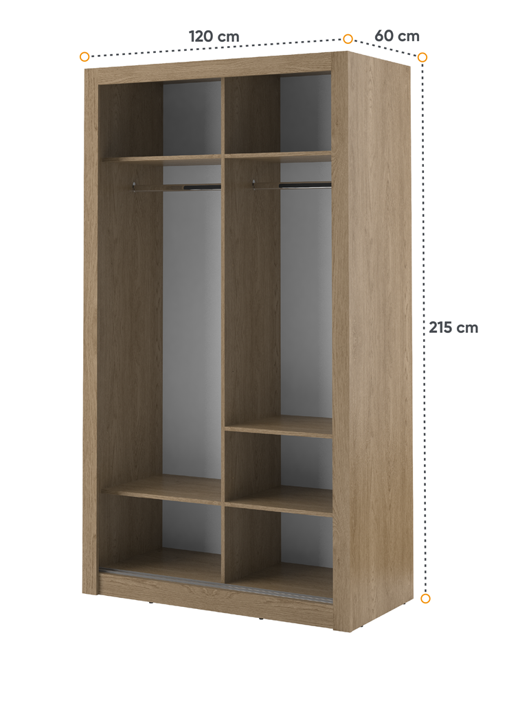 Szafa przesuwna z lustrem ARTI szerokość 120 cm dąb shetland AR6DH Tradycyjna Do Sypialni Przestronna Lustro