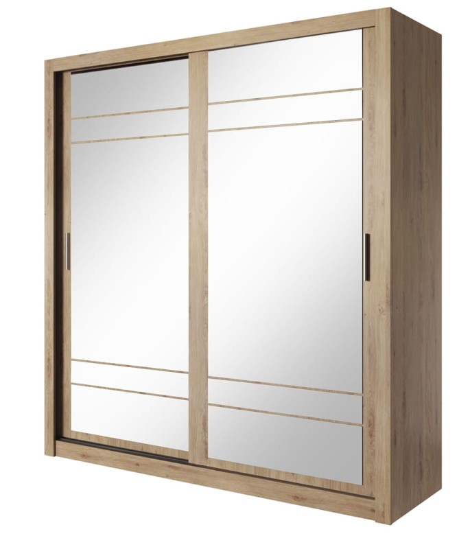Szafa przesuwna z lustrem ARTI szerokość 203 cm dąb shetland AR8DH Tradycyjna Do Sypialni Przestronna Lustro