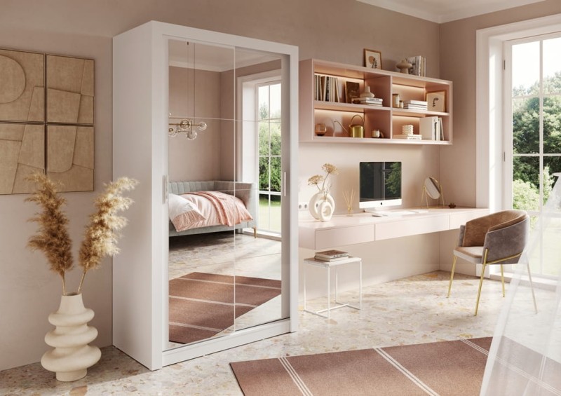 Szafa przesuwna z lustrem ARTI szerokość 120 cm biały AR19BI Tradycyjna Do Sypialni Przestronna Lustro