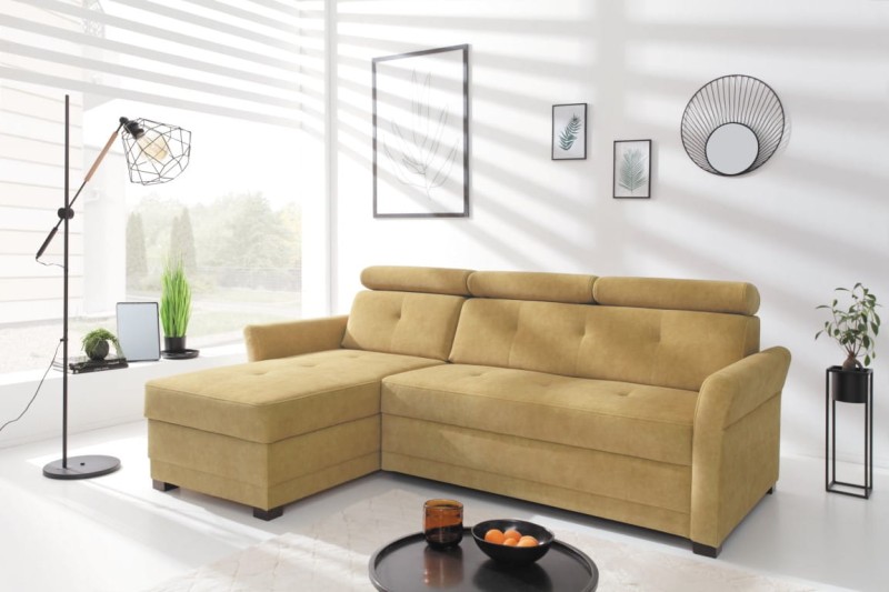 Narożnik HARRIS Do Salonu Funkcja Spania Regulowany Zagłówek Lewostronny