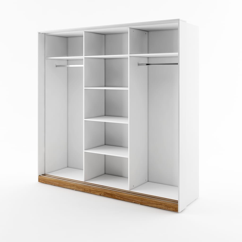 Szafa DENTRO szerokość 220 cm biały/dąb stirling DT1BDS Nowoczesna Do Sypialni Do  Przestronna Pojemna Półki Książki