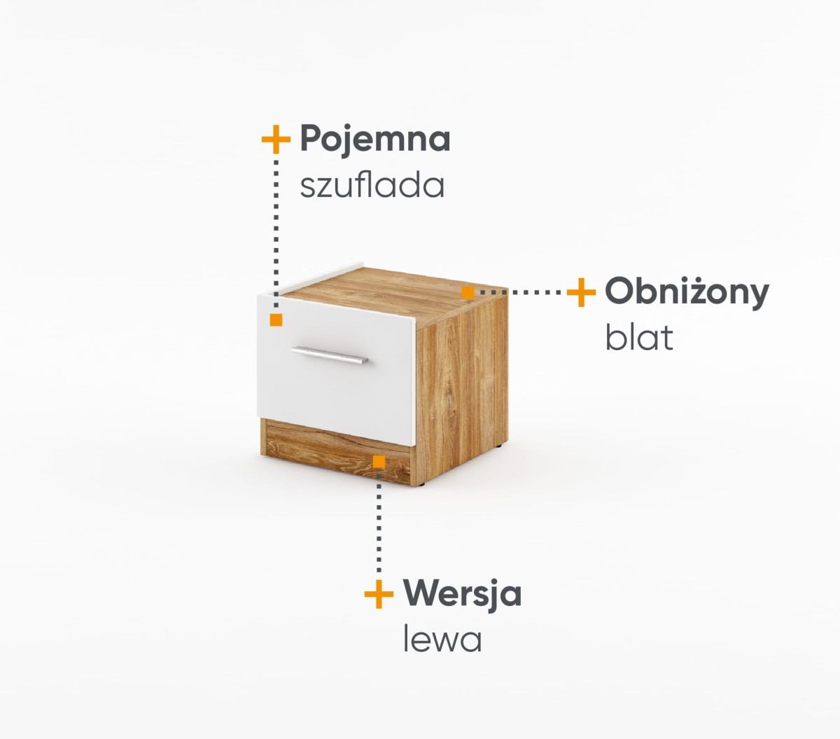 Szafka nocna DENTRO szerokość 40 cm biały/dąb stirling DT3LBDS Nowoczesne Do Sypialni Komfort Pojemna