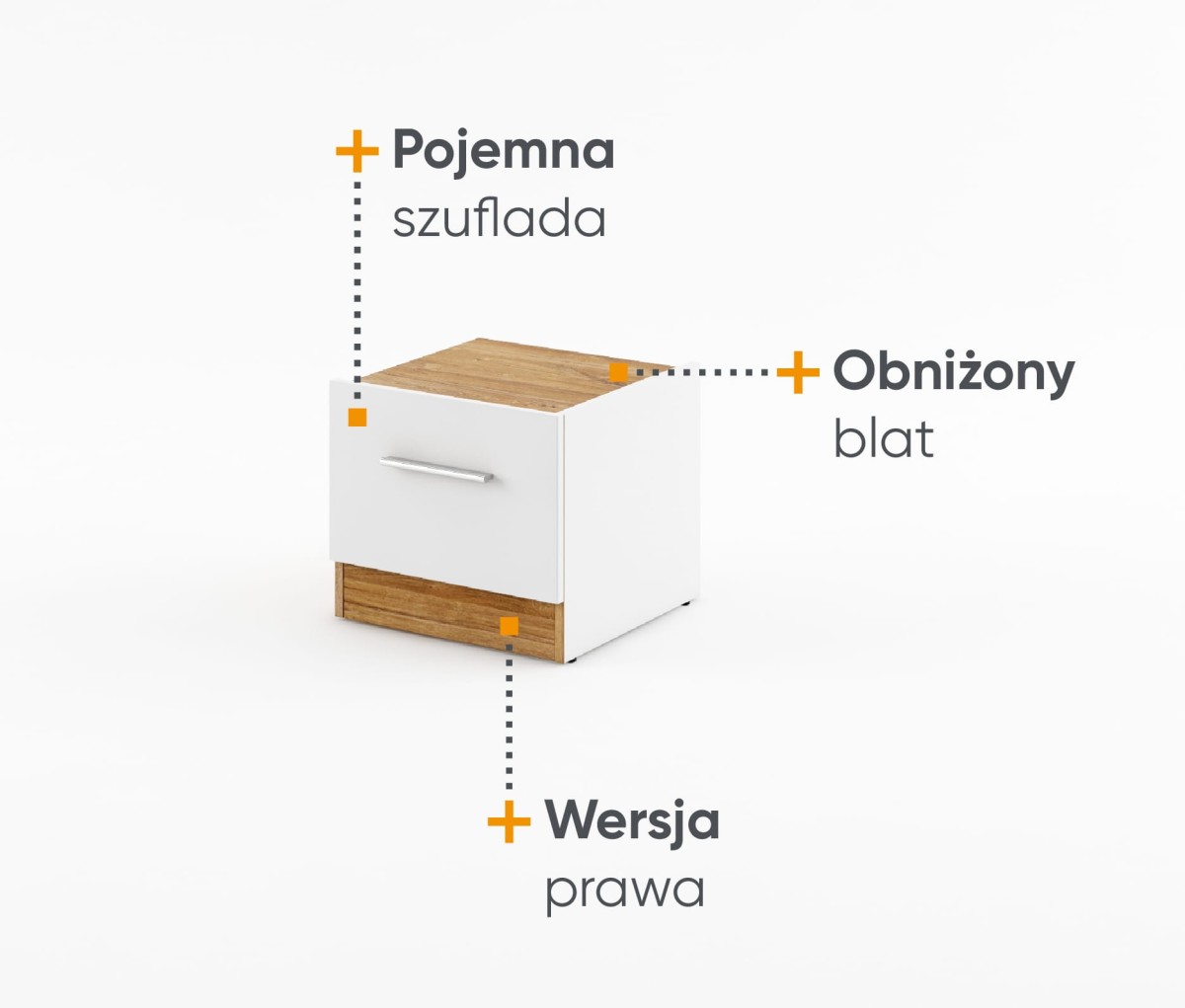 Szafka nocna DENTRO szerokość 40 cm biały/dąb stirling DT3PBDS Nowoczesne Do Sypialni Komfort Pojemna