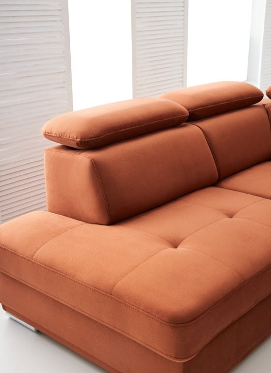 Narożnik UMBRIA V Do Salonu Funkcja Spania Regulowany Zagłówek Pikowane Siedzisko