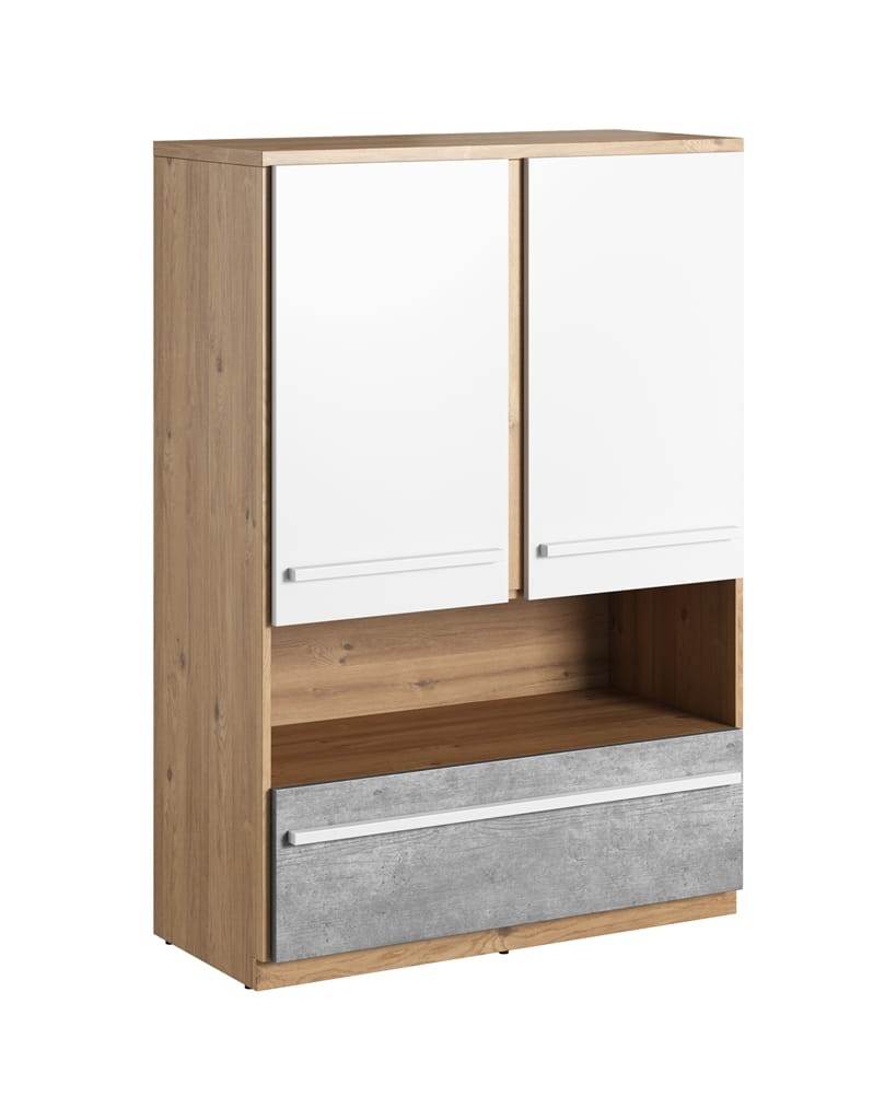 Szafka PLANO szerokość 90 cm dąb nash/biały/beton PN4DBB Nowoczesna Do Sypialni Do Przestronna Pojemna Półki Książki