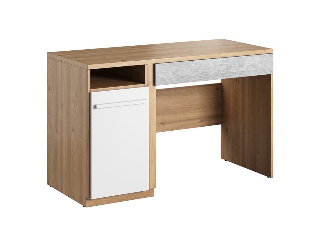 Biurko PLANO szerokość 120 cm dąb nash/biały/beton PN6DBB Nowoczesna Do Sypialni Do Przestronna Pojemna Półki Książki