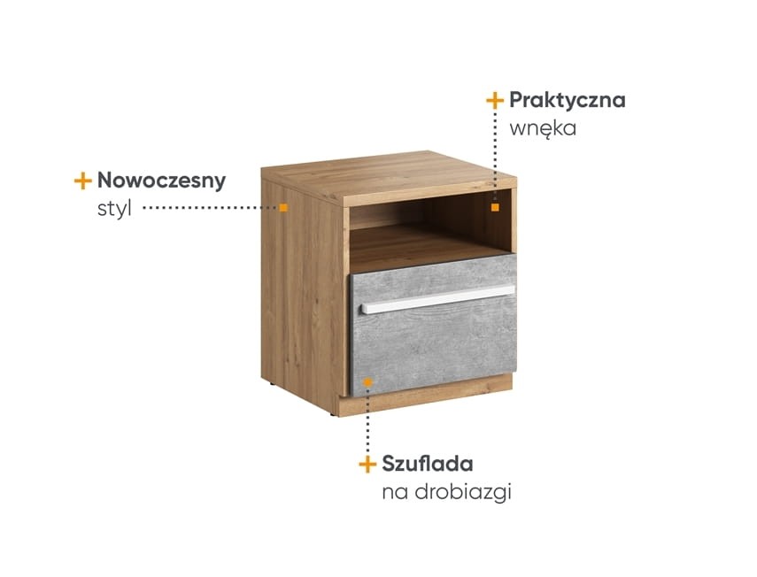 Szafka RTV PLANO szerokość 45 cm dąb nash/biały/beton PN9DBB Nowoczesna Do Sypialni Do Przestronna Pojemna Półki Książki
