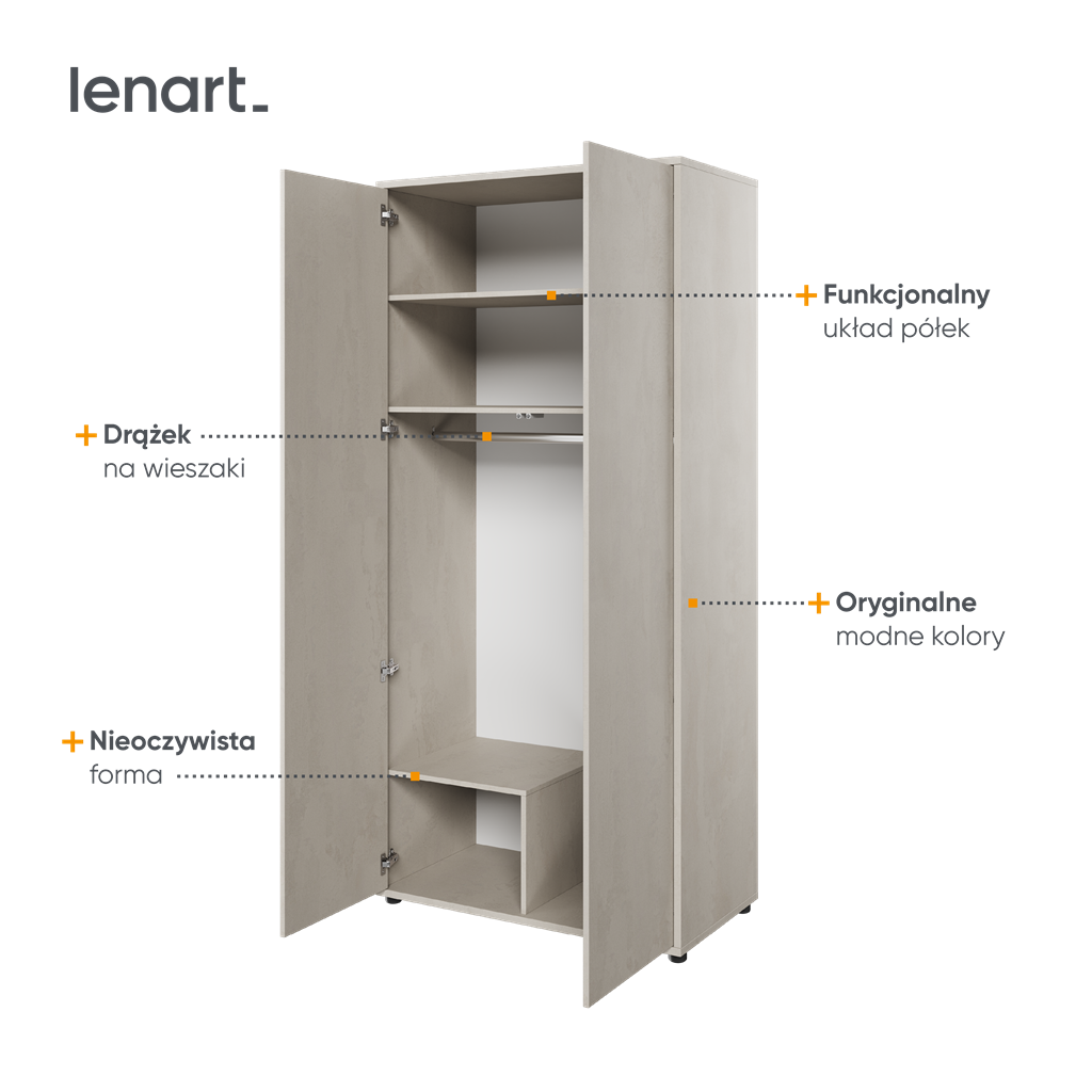 Szafa TEEN FLEX szerokość 101 cm silk flou TF1SF Nowoczesna Do Sypialni Przestronna Pojemna Półki Książki