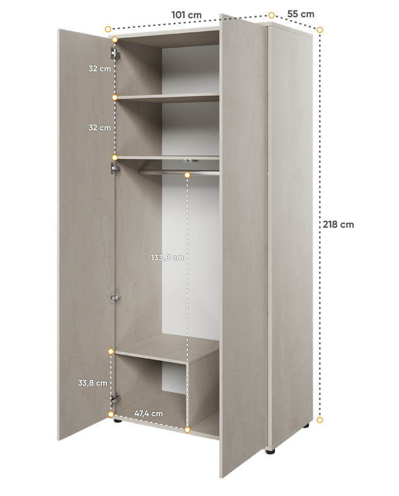 Szafa TEEN FLEX szerokość 101 cm silk flou TF1SF Nowoczesna Do Sypialni Przestronna Pojemna Półki Książki