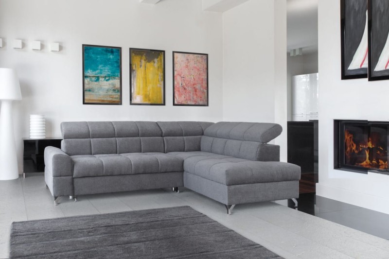 Narożnik SEMPRE Do Salonu Funkcja Spania Regulowany Zagłówek Prawostronny