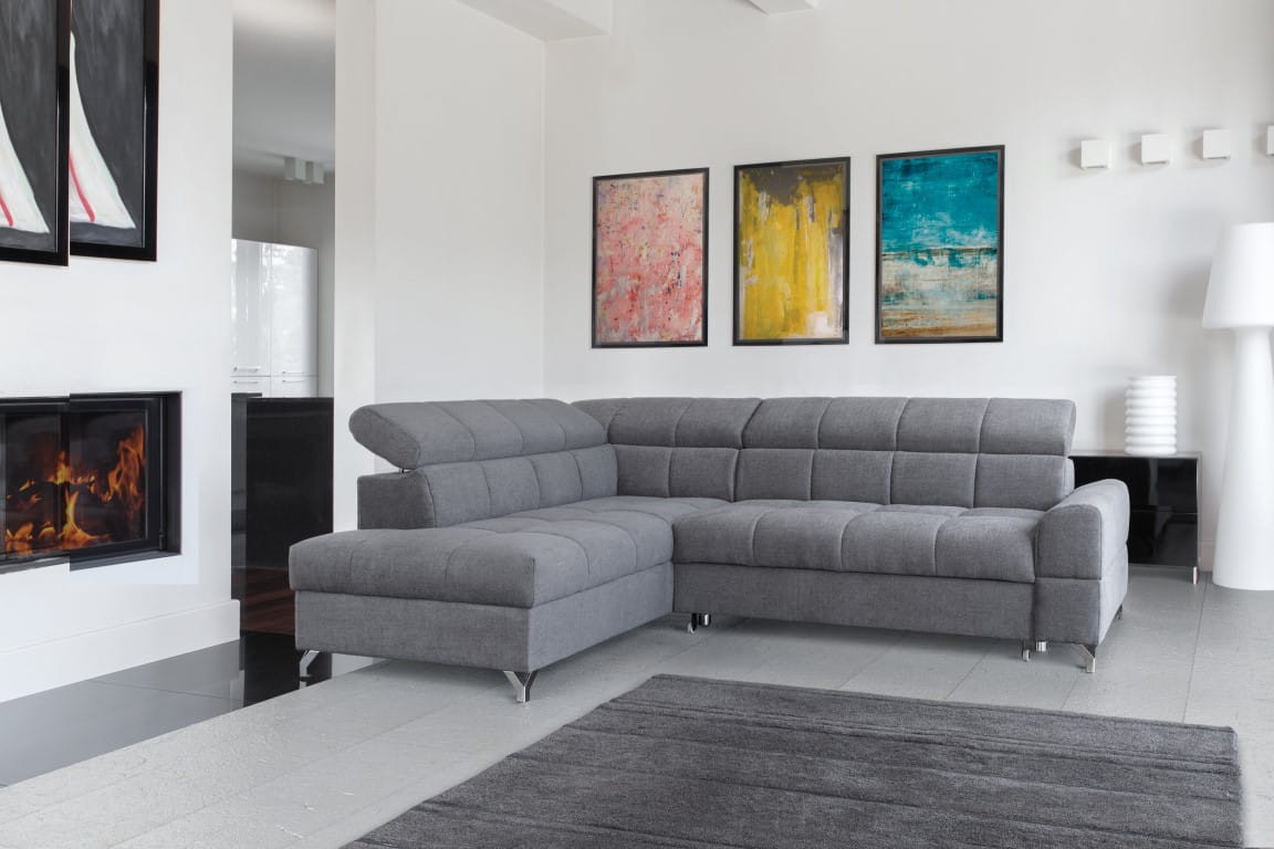 Narożnik SEMPRE Do Salonu Funkcja Spania Regulowany Zagłówek Lewostronny