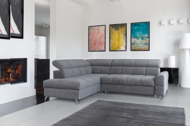 Narożnik SEMPRE Do Salonu Funkcja Spania Regulowany Zagłówek Lewostronny