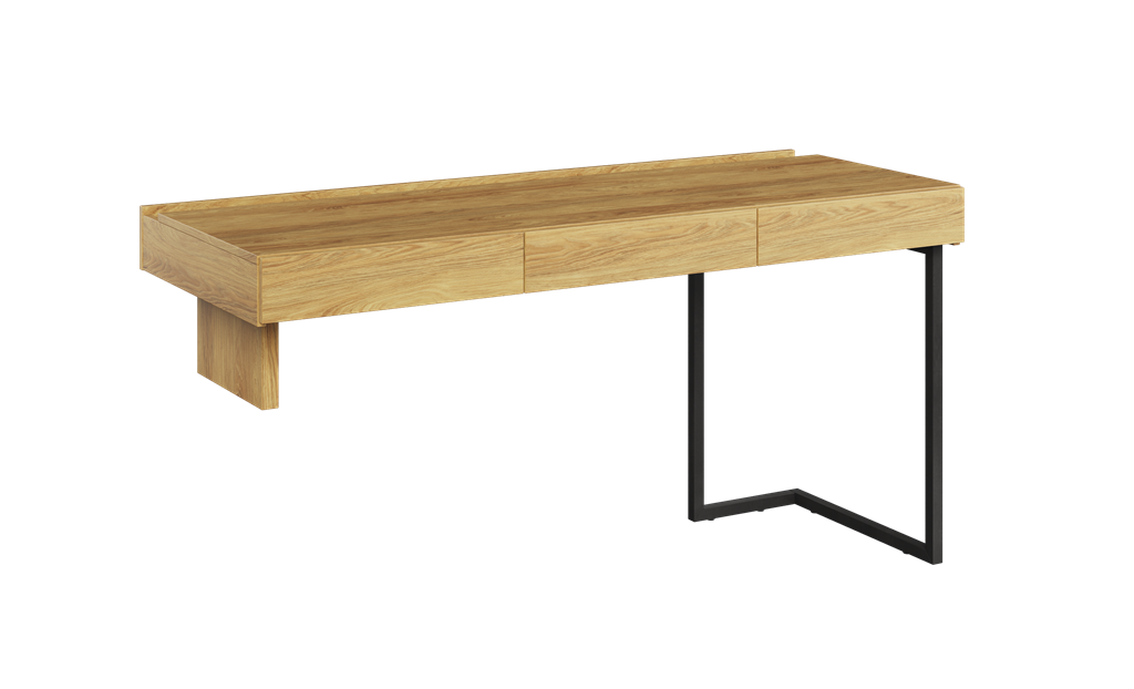 Biurko TEEN FLEX szerokość 150 cm hikora naturalna/raw steel TF4HRS Nowoczesna Przestronny Pojemny Półki Książki