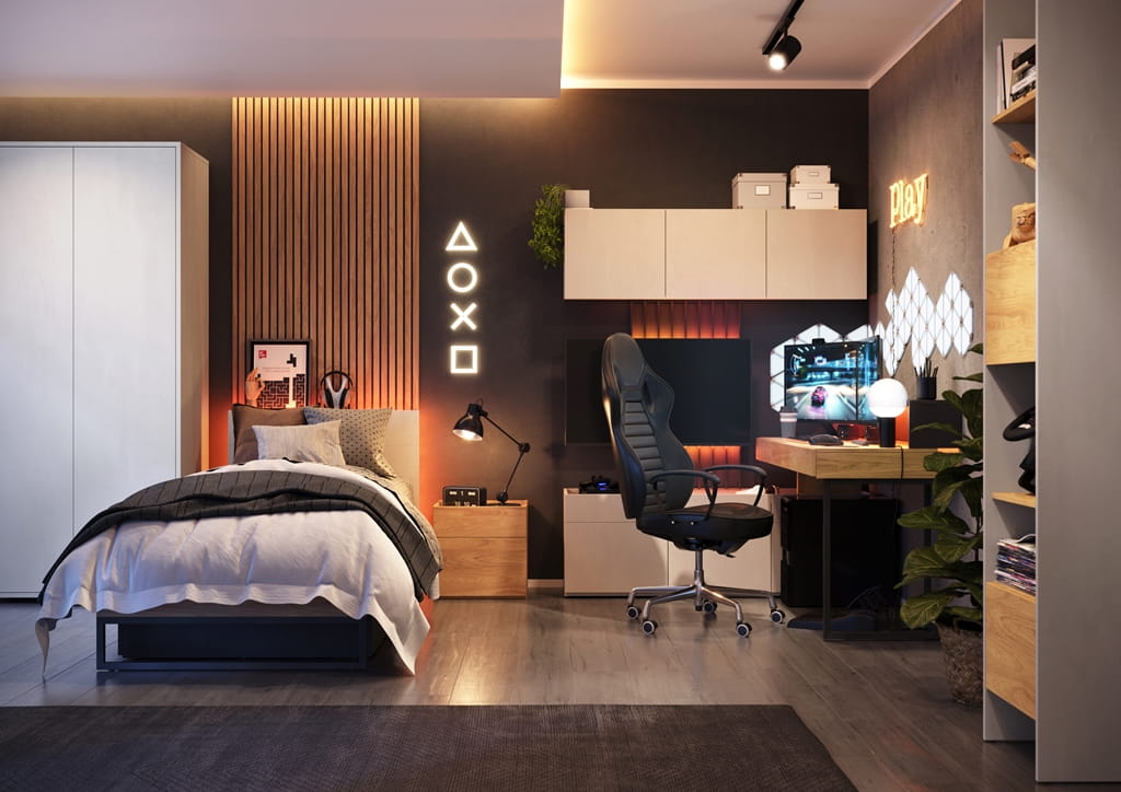 Nadstawka do biurka TEEN FLEX szerokość 150 cm z oświetleniem pomarańczowym - raw steel TF5RS Nowoczesna Przestronny Pojemny Półki Książki