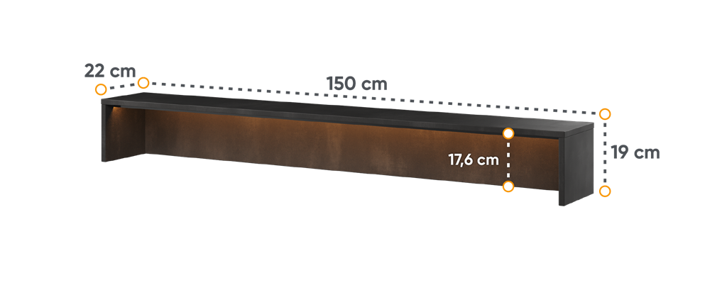 Nadstawka do biurka TEEN FLEX szerokość 150 cm z oświetleniem pomarańczowym - raw steel TF5RS Nowoczesna Przestronny Pojemny Półki Książki