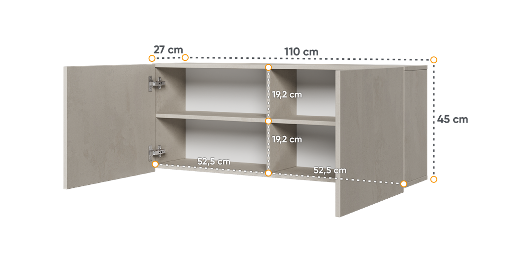 Szafka wisząca TEEN FLEX szerokość 110 cm silk flou TF10SF Nowoczesna Przestronny Pojemny Półki Książki