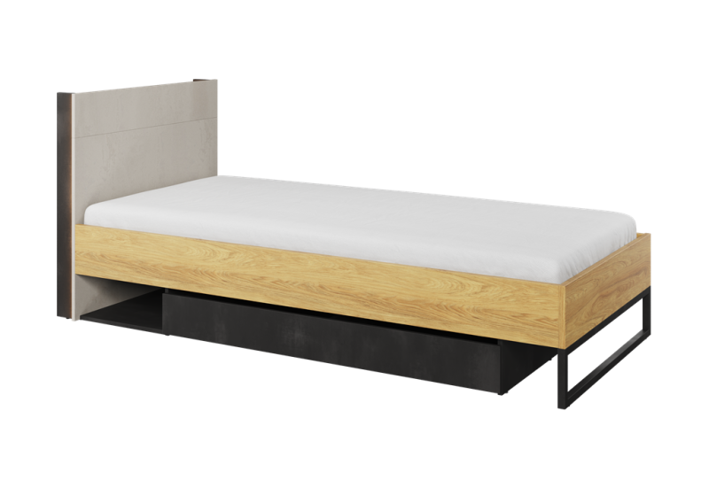 Łóżko ze stelażem TEEN FLEX powierzchnia spania 90 cm hikora naturalna/silk flou/raw steel TF16SFH Nowoczesne Komfort Powierzchnia Spania Stelaż