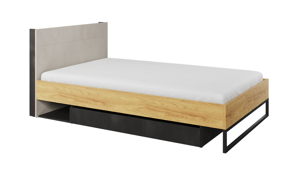 Łóżko ze stelażem TEEN FLEX powierzchnia spania 120 cm hikora naturalna/silk flou/raw steel TF17SFH Nowoczesne Komfort Powierzchnia Spania Stelaż