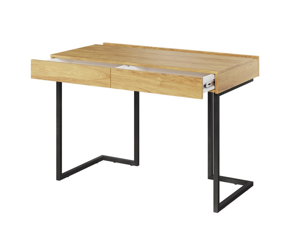 Biurko TEEN FLEX szerokość 110 cm hikora naturalna/raw steel TF615HRS Nowoczesna Przestronny Pojemny Półki Książki