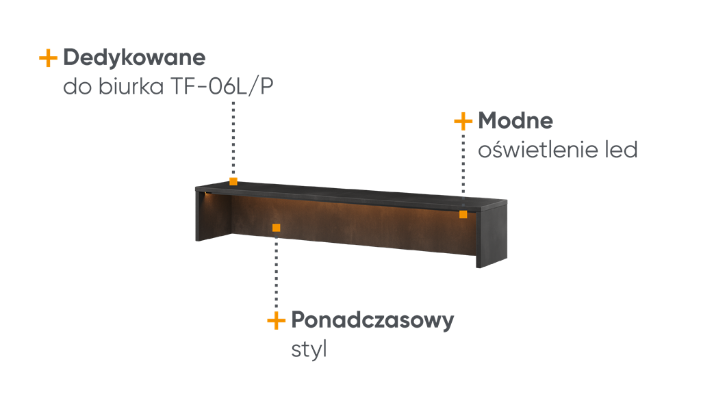 Nadstawka do biurka z oświetleniem pomarańczowym TEEN FLEX szerokość 110 cm raw steel TF7RS Nowoczesna Wysoka jakość Książki