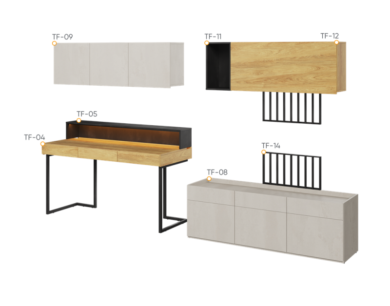 Zestaw mebli TFS9A TEEN FLEX TF 04 05 08 09 11 12 14 15 Nowoczesny Zestaw Komfort Meble Młodzieżowe Półki Książki