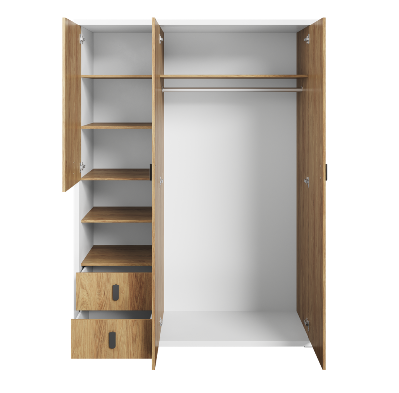 Szafa SIMI szerokość 150 cm biały/hikora naturalna MS1BH Nowoczesna Do Sypialni Przestronna Pojemna Półki Książki