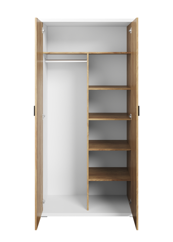 Szafa SIMI szerokość 100 cm biały/hikora naturalna MS2BH Nowoczesna Do Sypialni Przestronna Pojemna Półki Książki