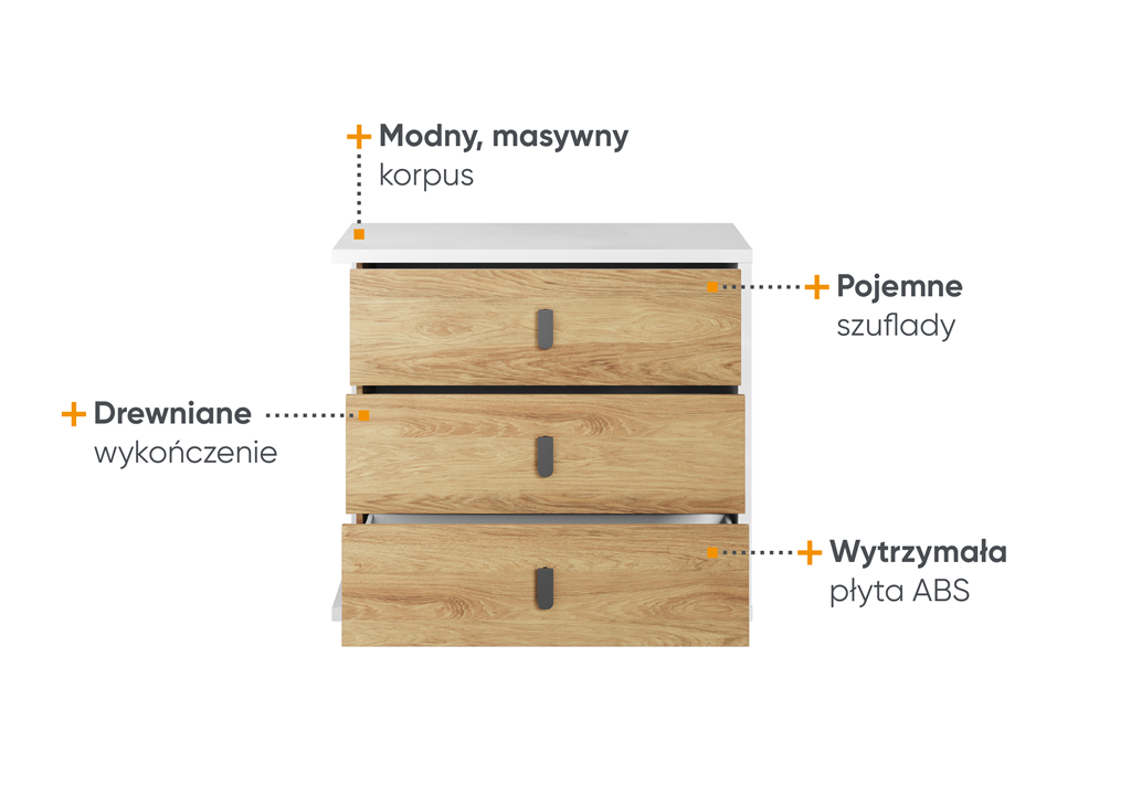 Komoda SIMI szerokość 100 cm biały/hikora naturalna MS4BH Nowoczesna Do Sypialni Przestronna Pojemna Półki Książki