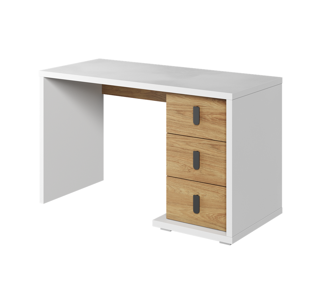 Biurko SIMI szerokość 125 cm biały/hikora naturalna MS6BH Nowoczesna Do Sypialni Przestronna Pojemna Półki Książki