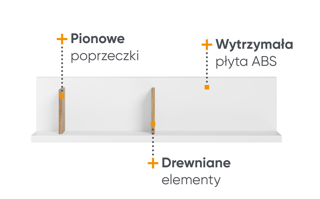 Półka wisząca SIMI szerokość 120 cm biały/hikora naturalna MS7BH Nowoczesna Do Sypialni Przestronna Pojemna Półki Książki