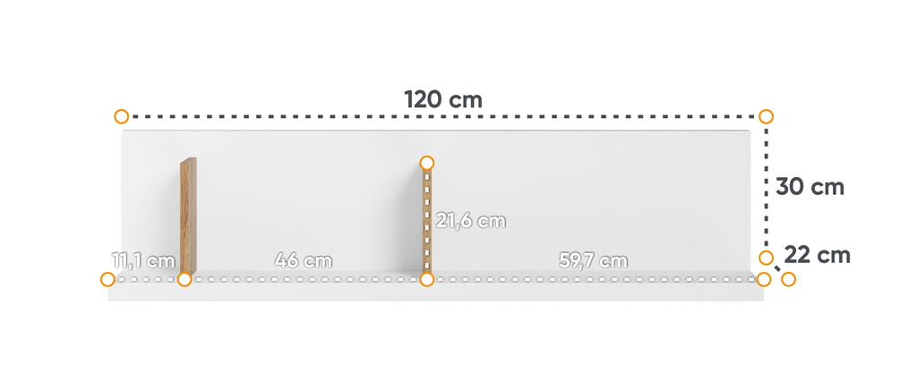 Półka wisząca SIMI szerokość 120 cm biały/hikora naturalna MS7BH Nowoczesna Do Sypialni Przestronna Pojemna Półki Książki