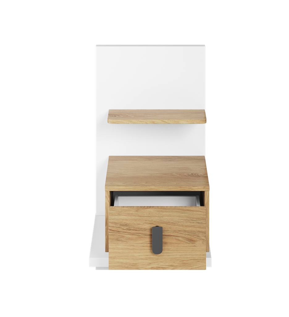 Szafka nocna SIMI szerokość 43 cm biały/hikora naturalna lewy MS8LBH Nowoczesna Do Sypialni Przestronna Pojemna Półki Książki