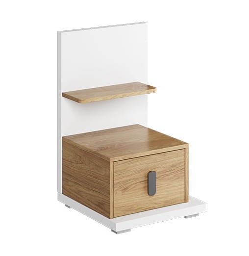 Szafka nocna SIMI szerokość 43 cm biały/hikora naturalna prawa MS8PBH Nowoczesna Do Sypialni Przestronna Pojemna Półki Książki