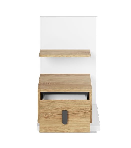 Szafka nocna SIMI szerokość 43 cm biały/hikora naturalna prawa MS8PBH Nowoczesna Do Sypialni Przestronna Pojemna Półki Książki