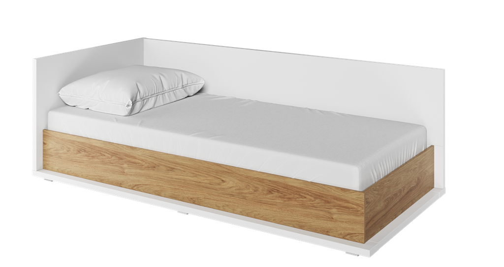 Łóżko z materacem SIMI powierzchnia spania 90 cm biały/hikora naturalna lewe MS9LBH Nowoczesna Do Sypialni Przestronna Pojemna Półki Książki