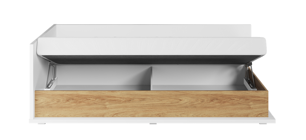 Łóżko z materacem SIMI powierzchnia spania 90 cm biały/hikora naturalna lewe MS9LBH Nowoczesna Do Sypialni Przestronna Pojemna Półki Książki