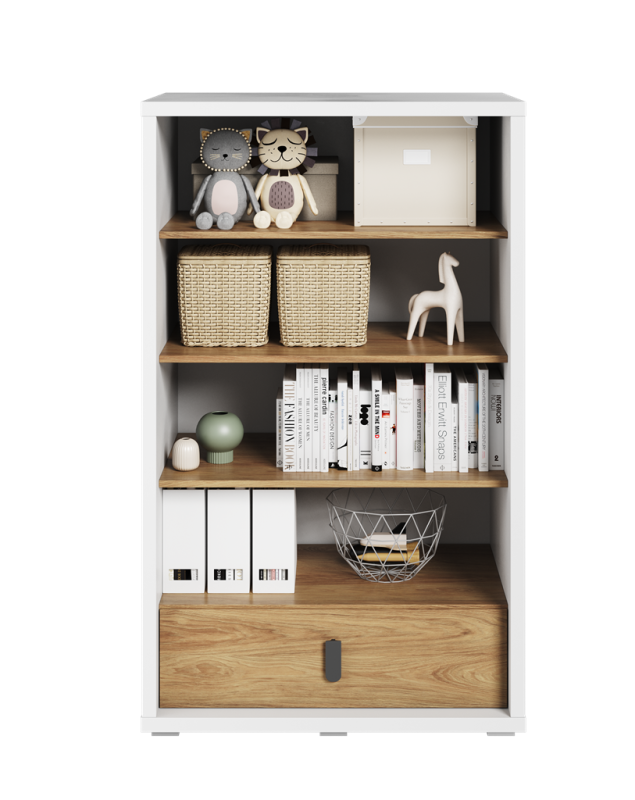 Regał SIMI szerokość 85 cm biały/hikora naturalna MS10BH Nowoczesna Do Sypialni Przestronna Pojemna Półki Książki