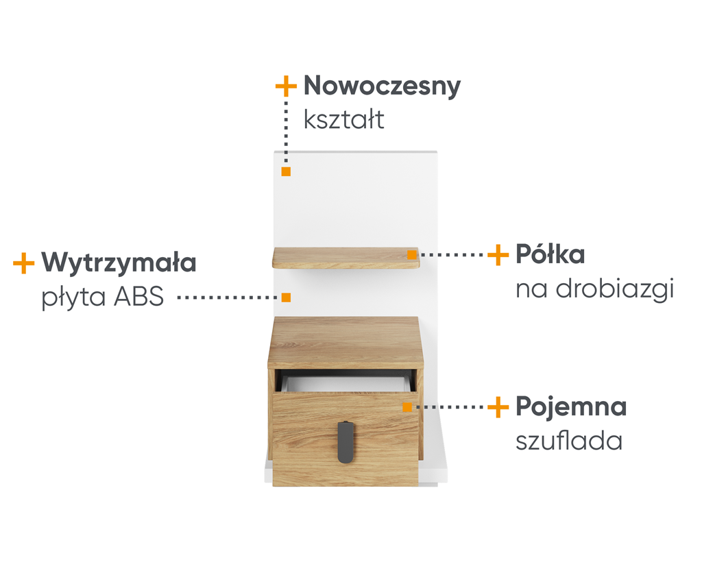 Szafka nocna SIMI szerokość 43 cm biały/hikora naturalna lewa MS8LBH