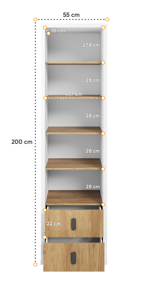 Regał SIMI szerokość 55 cm biały/hikora naturalna MS3BH