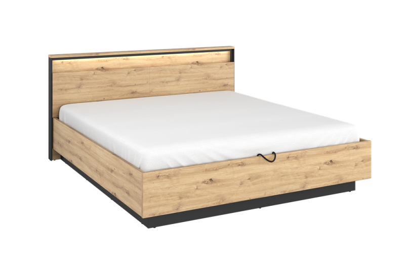 Łóźko QUANT SYPIALNIA powierzchnia spania 180 cm z oświetleniem dąb artisan/czarny QS2180DAC Komfort Pojemna Do Sypialni