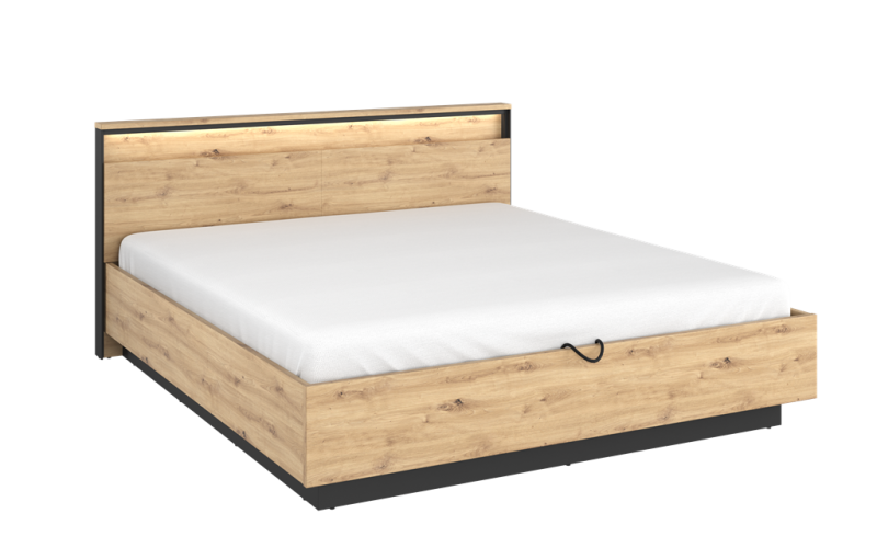 Łóżko QUANT SYPIALNIA powierzchnia spania 160 cm z oświetleniem dąb artisan/czarny QS2160DAC Komfort Pojemna Do Sypialni