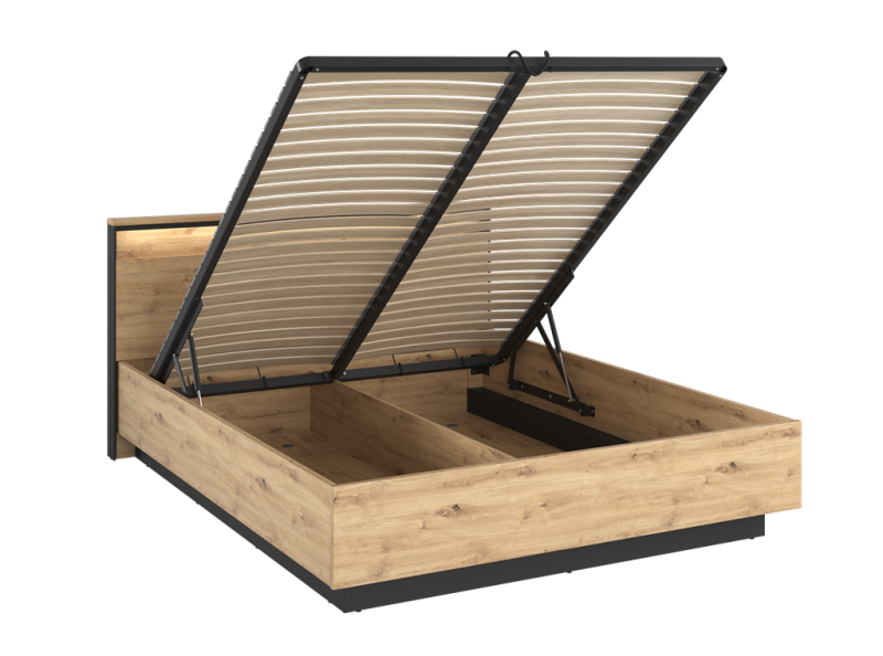 Łóżko QUANT SYPIALNIA powierzchnia spania 160 cm z oświetleniem dąb artisan/czarny QS2160DAC Komfort Pojemna Do Sypialni